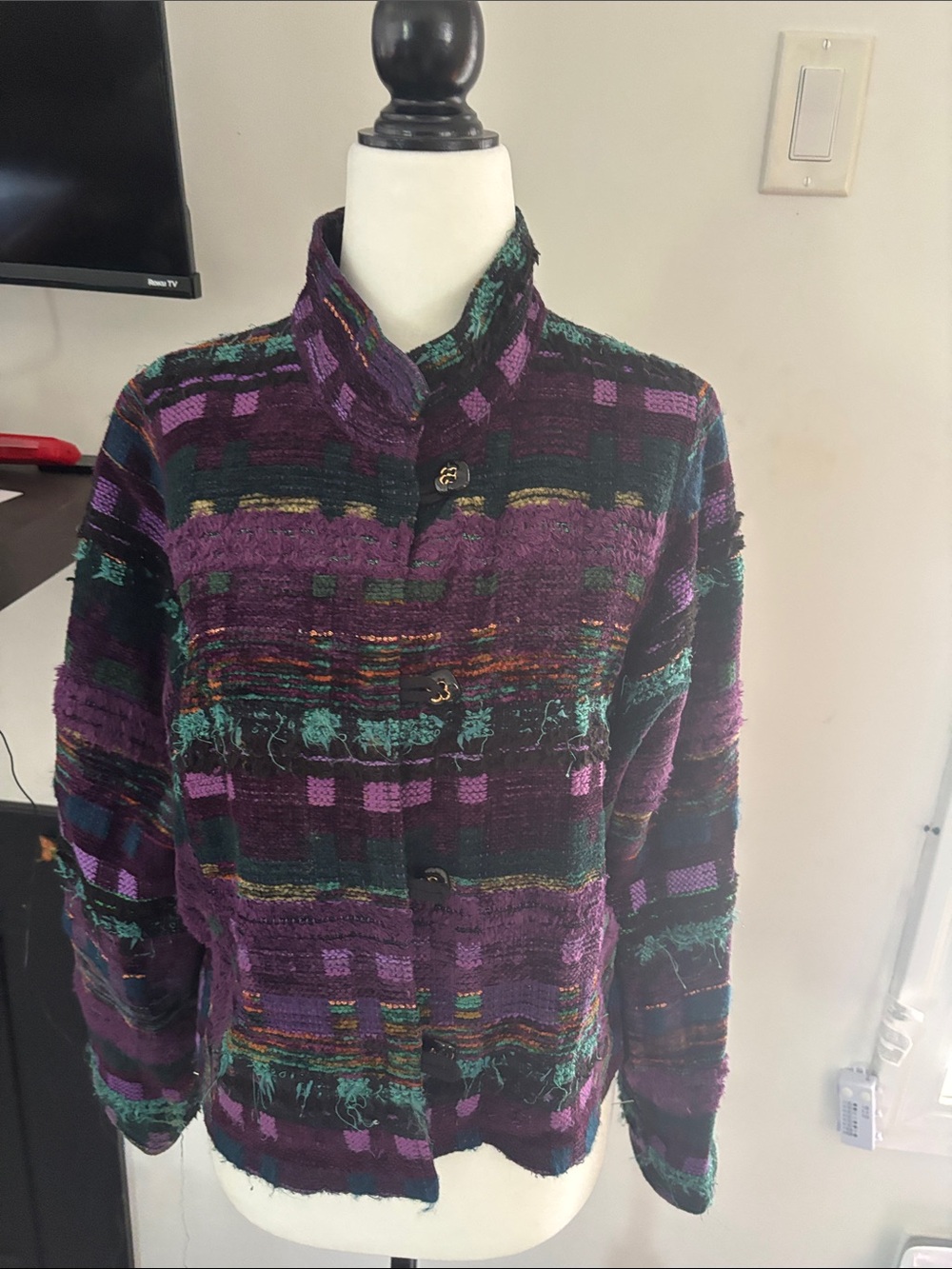 Vintage Women's Textured Button-Up Jacket in Purple & Green Lucille Crichton